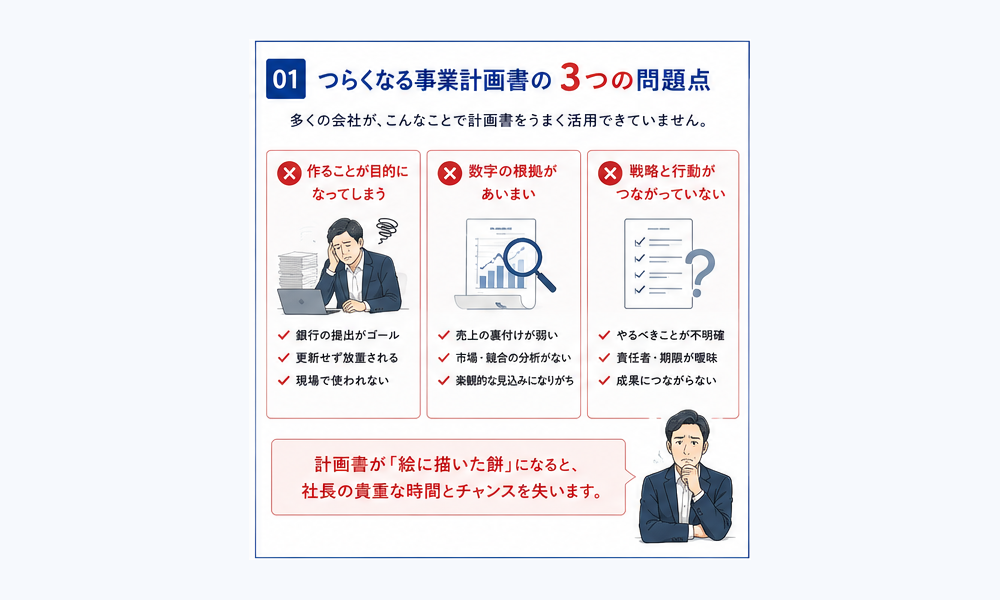 通らない事業計画書に共通する3つの問題：決算書の延長／前提が3行／返済原資が利益ベース