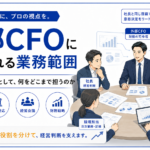 外部CFOに任せられる業務範囲の図解。資金繰り・銀行対応・経営会議・財務戦略を担う財務の司令塔